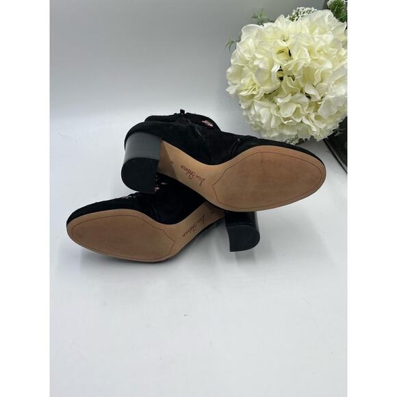 Sam Edelman Black Suede Embroidered Floral Winnie Block Heel Ankle Boots Sz 8 - Picture 12 of 15